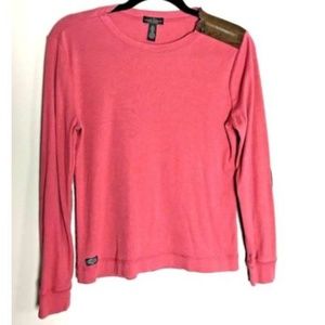 LRL Lauren Jeans Co Women Large Elbow Patch Top